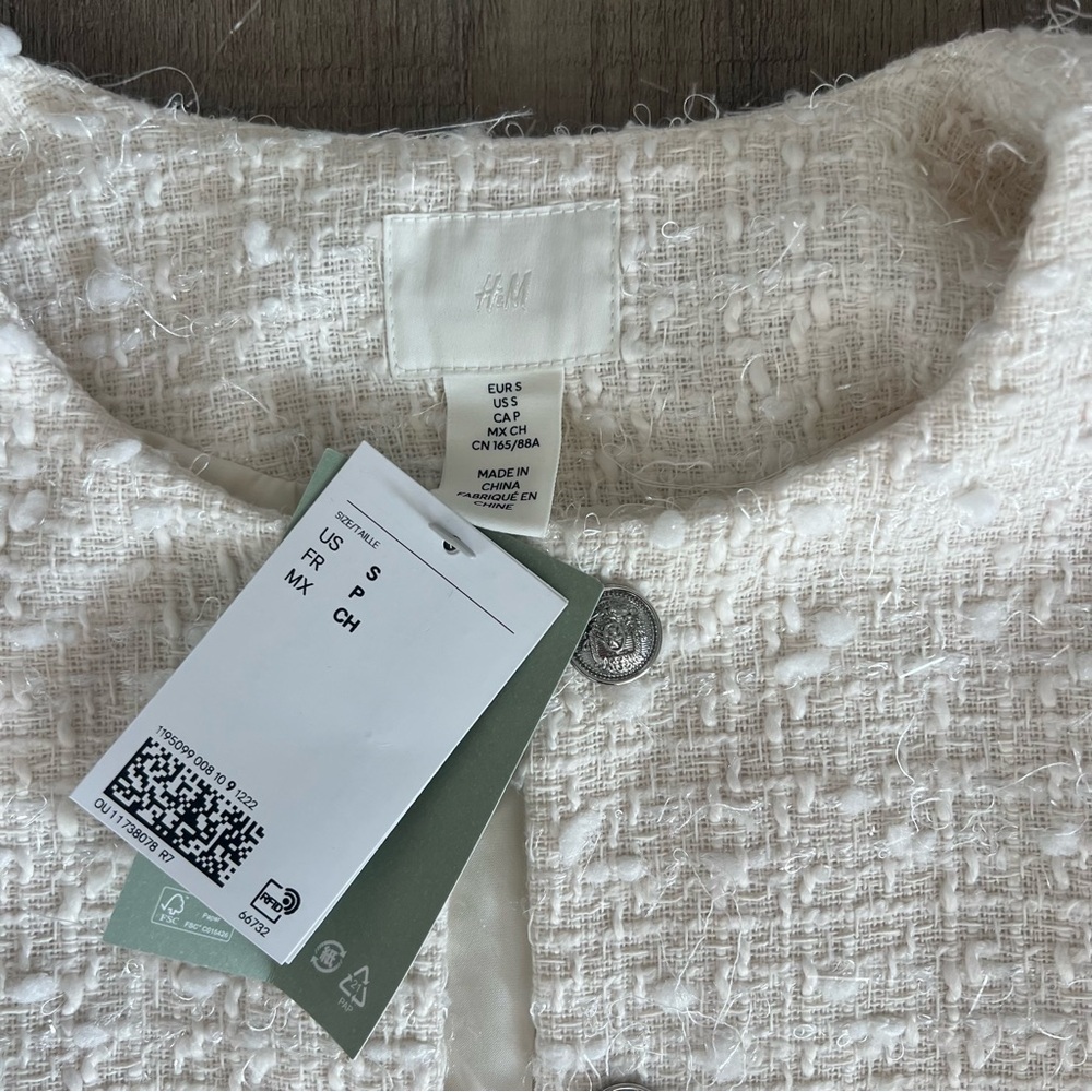 NWT H&M White Collarless Jacket - Picture 5 of 7